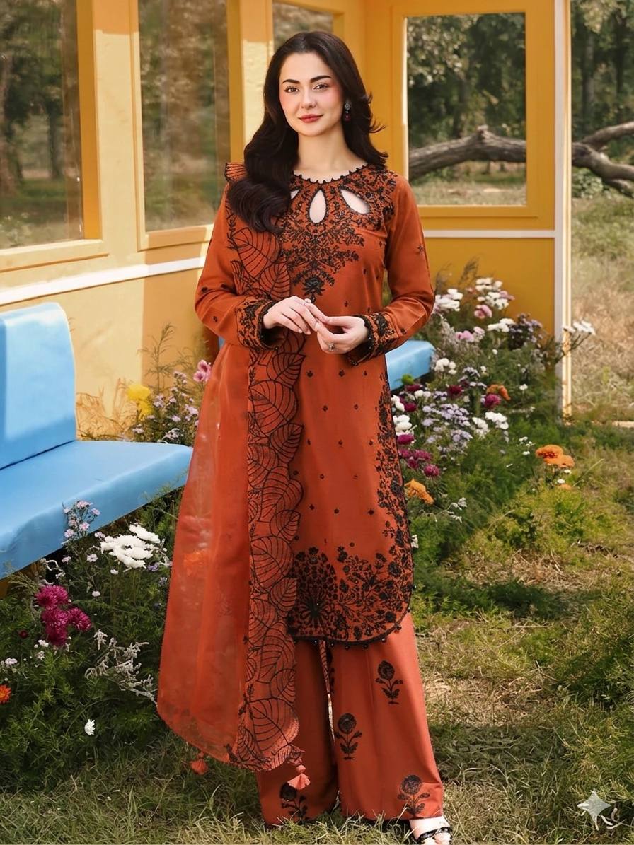 Stylish Brown Color Embroidered With Fancy Moti Latkan Palazzo Suit