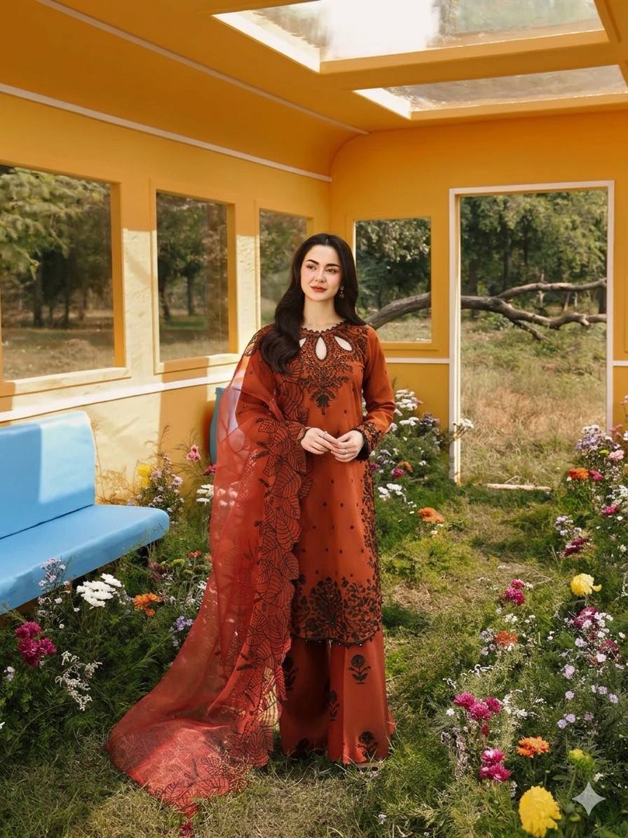 Stylish Brown Color Embroidered With Fancy Moti Latkan Palazzo Suit