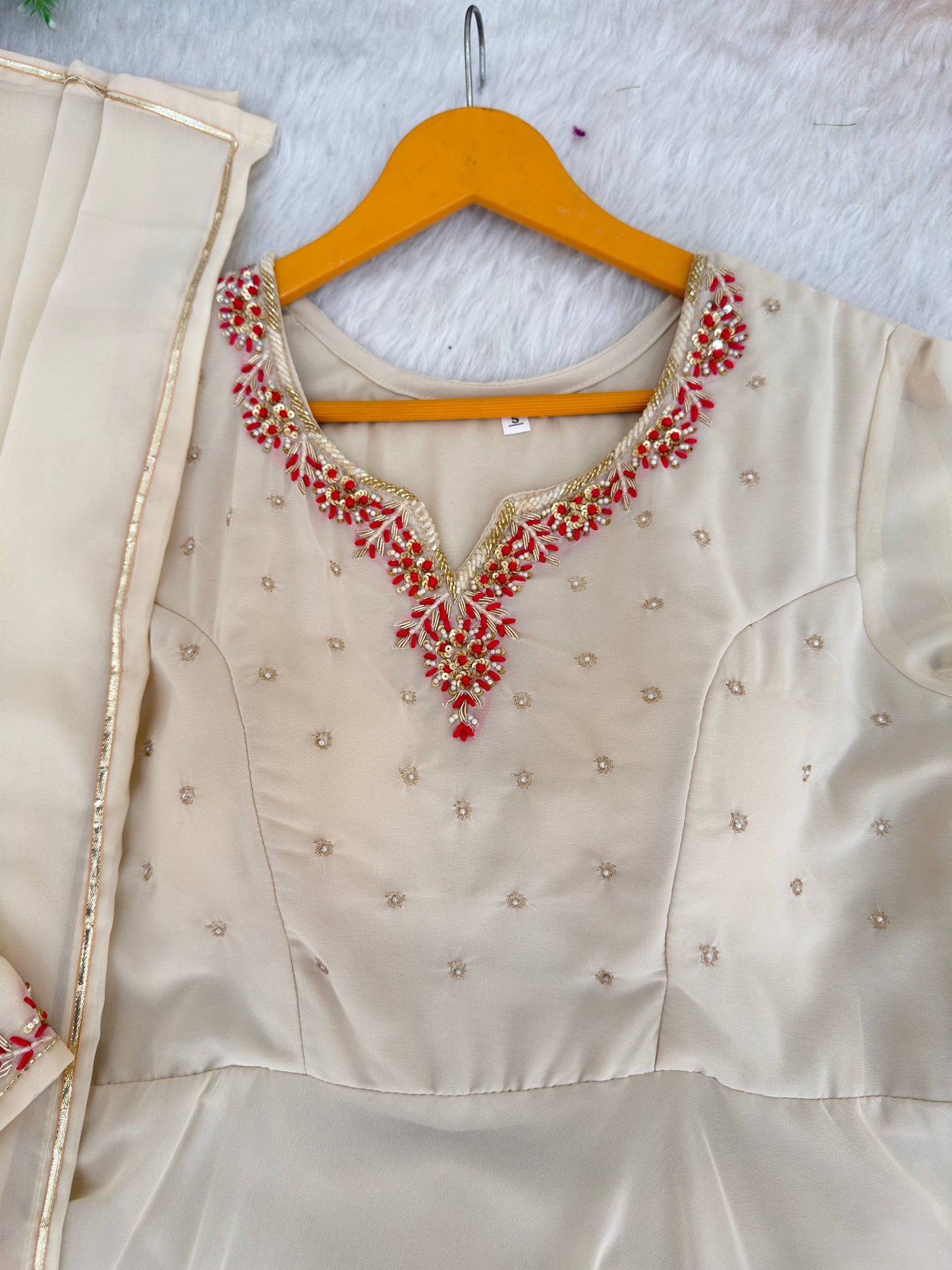 Bollywood Style Beige Color Princess Style Handwork Anarkali Gown