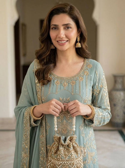 Ravishing Sky Blue Color Sequence Embroidered Sharara Suit