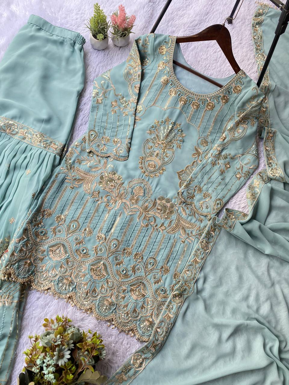Ravishing Sky Blue Color Sequence Embroidered Sharara Suit