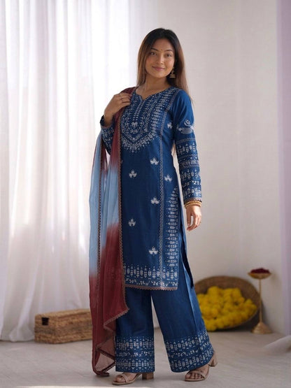 Eye Catching Blue Color Embroidered Thread Work Salwar Suit