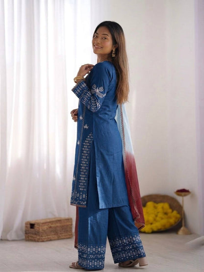 Eye Catching Blue Color Embroidered Thread Work Salwar Suit