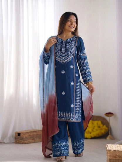 Eye Catching Blue Color Embroidered Thread Work Salwar Suit