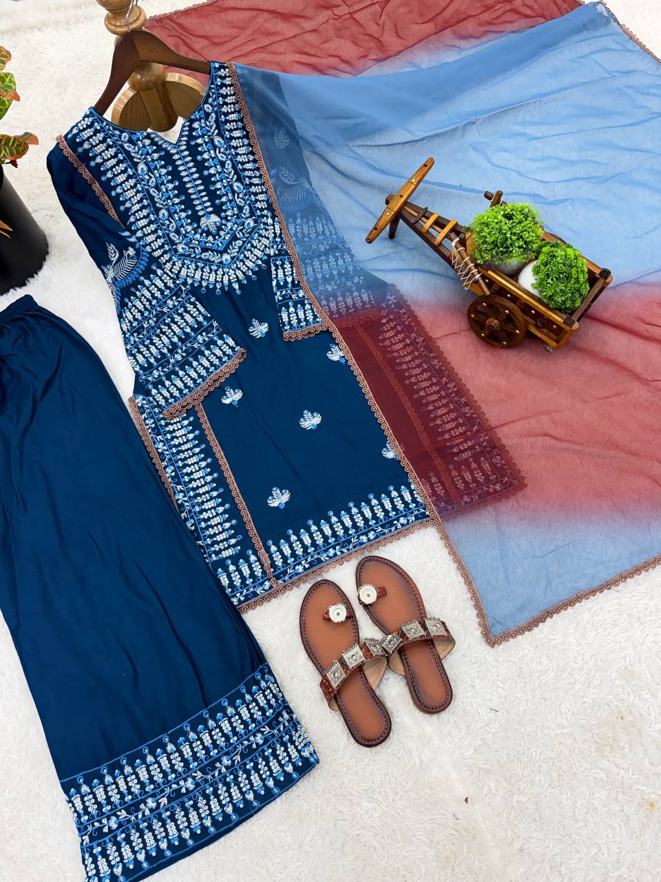 Eye Catching Blue Color Embroidered Thread Work Salwar Suit