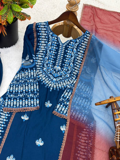 Eye Catching Blue Color Embroidered Thread Work Salwar Suit