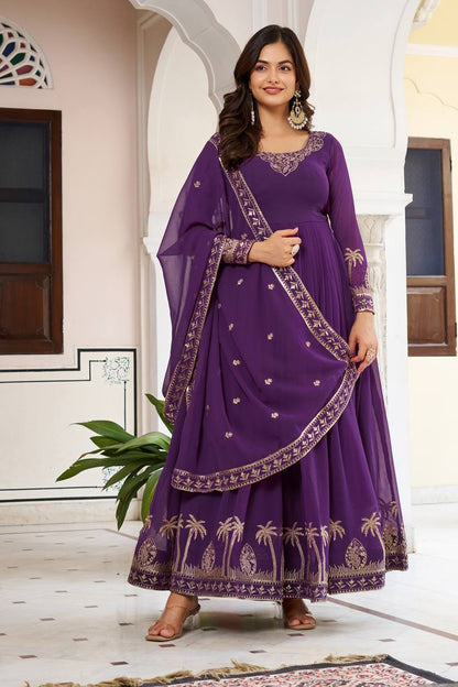 Function Wear Purple Color Sequence Thread Work Anarkali Gown