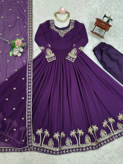Function Wear Purple Color Sequence Thread Work Anarkali Gown