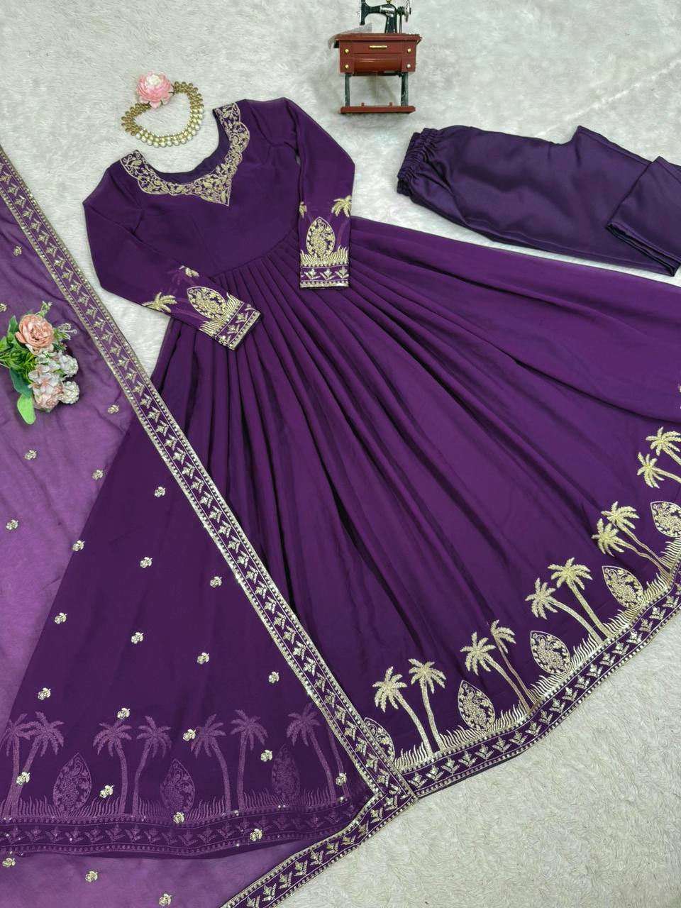 Function Wear Purple Color Sequence Thread Work Anarkali Gown