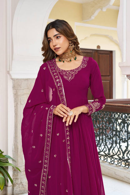 Occasion Wear Maroon Color Sequence Thread Work Anarkali Gown