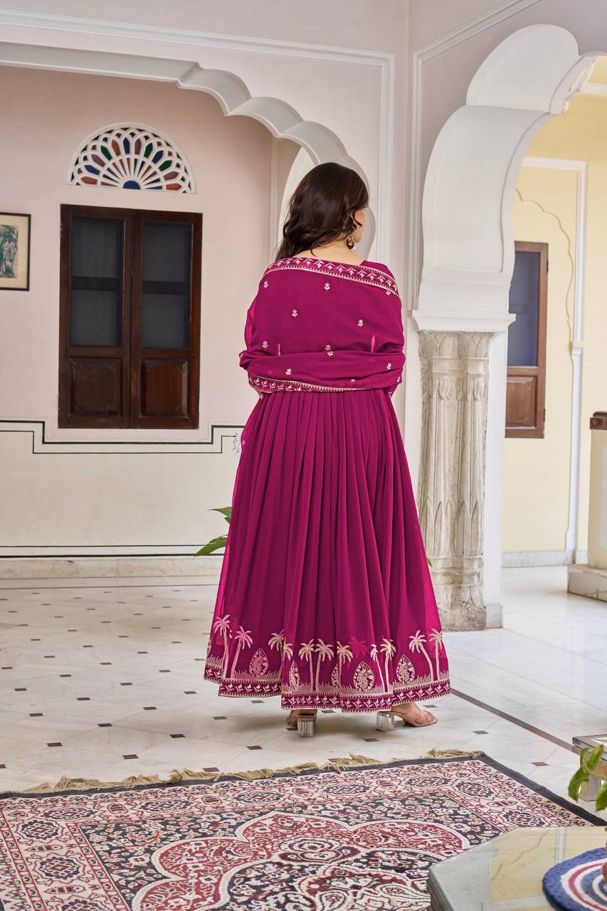 Occasion Wear Maroon Color Sequence Thread Work Anarkali Gown
