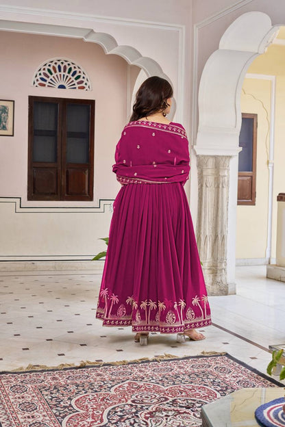 Occasion Wear Maroon Color Sequence Thread Work Anarkali Gown