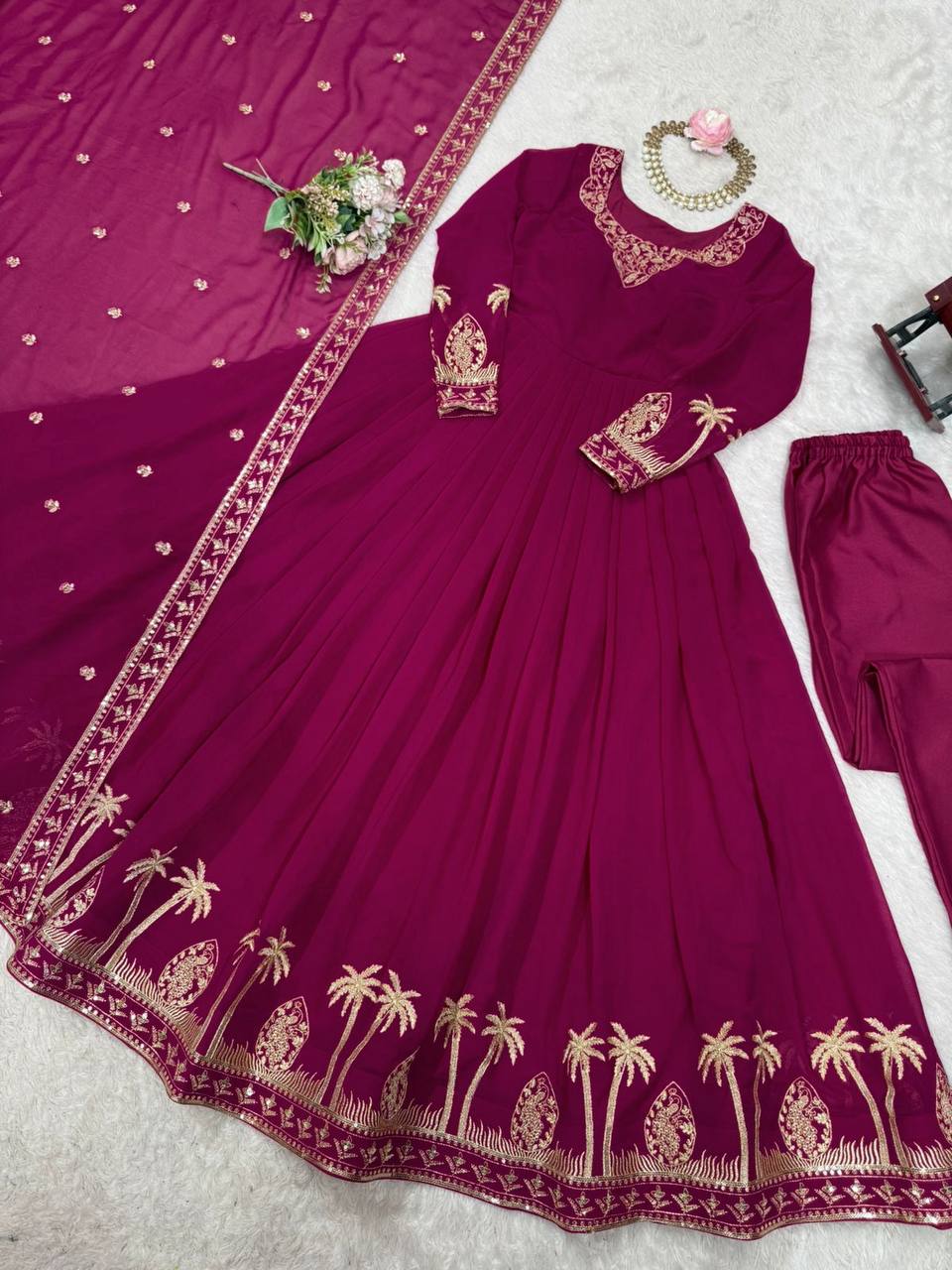 Occasion Wear Maroon Color Sequence Thread Work Anarkali Gown