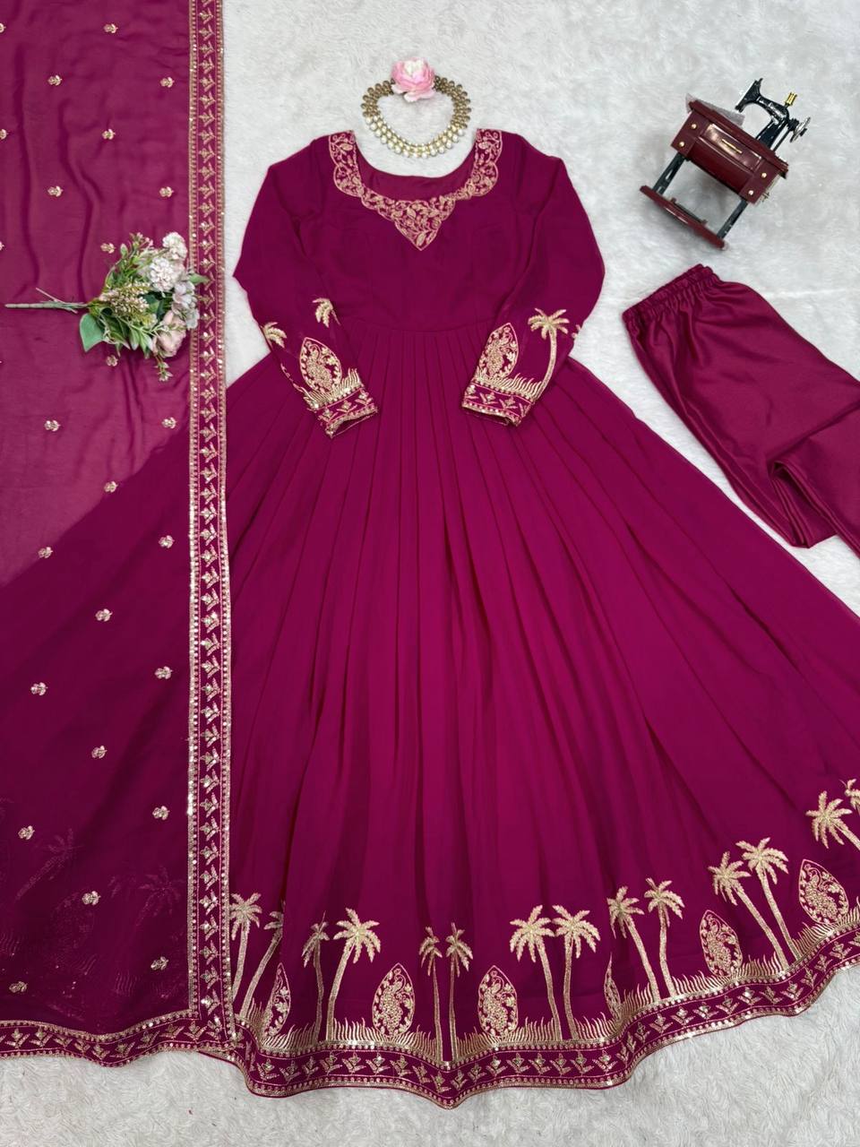 Occasion Wear Maroon Color Sequence Thread Work Anarkali Gown