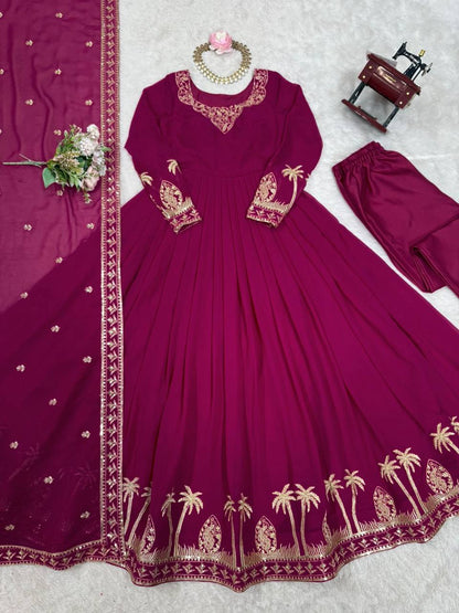 Occasion Wear Maroon Color Sequence Thread Work Anarkali Gown
