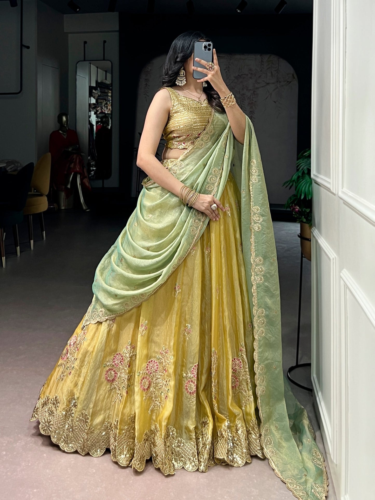 Wedding Wear Yellow Color Thread Embroidered Work Lehenga Choli