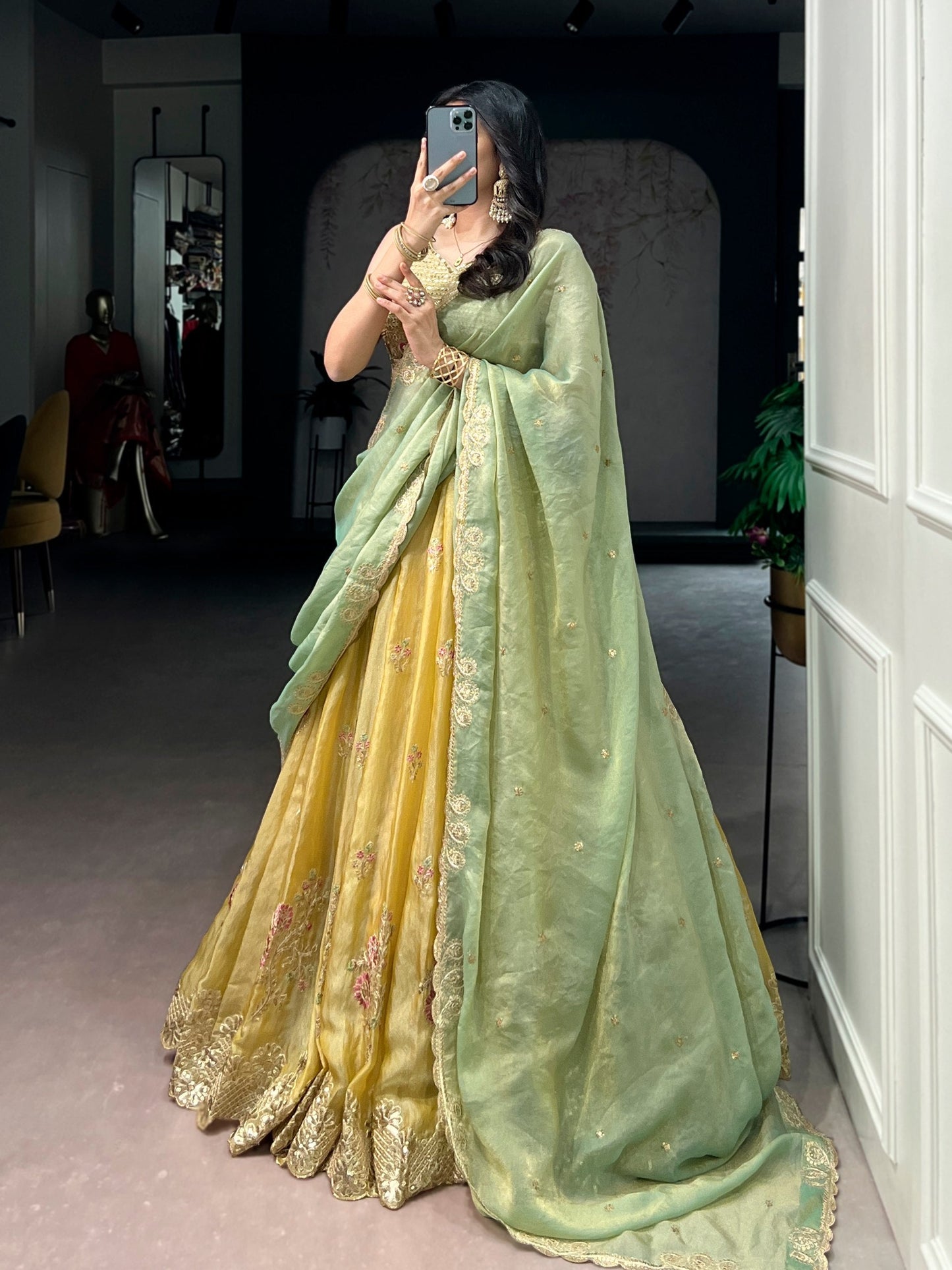 Wedding Wear Yellow Color Thread Embroidered Work Lehenga Choli