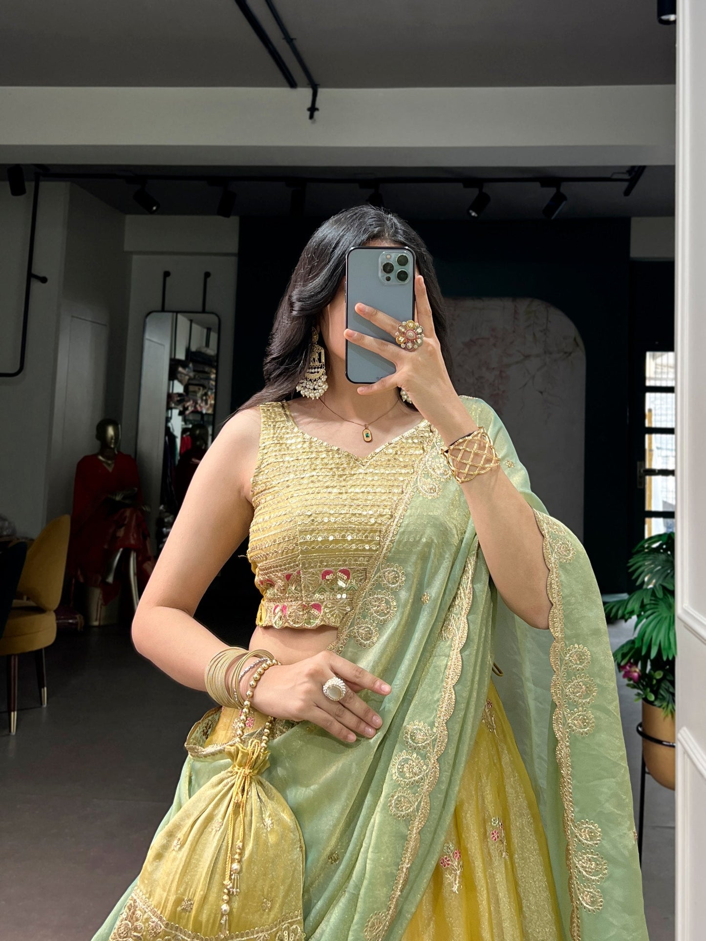 Wedding Wear Yellow Color Thread Embroidered Work Lehenga Choli