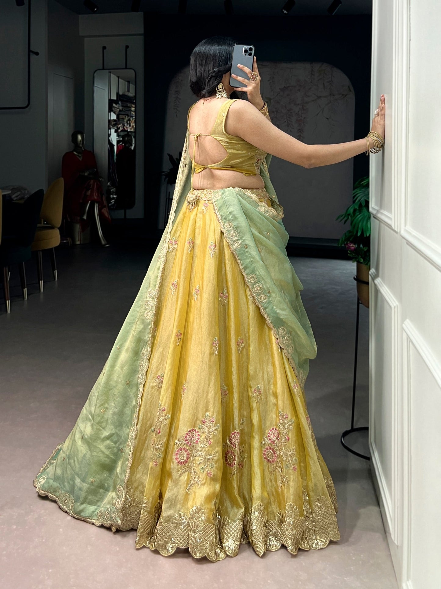 Wedding Wear Yellow Color Thread Embroidered Work Lehenga Choli