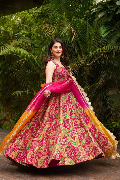 Engagement Wear Multi Color Jimmy Organza Silk Digital Printed Beautiful Anarkali Gown