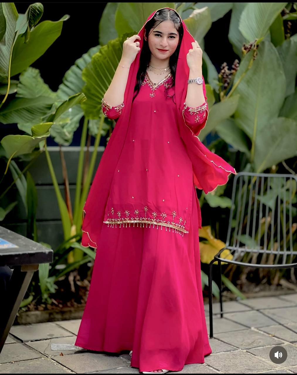 Festive Wear Pink Color Pure Faux Georgette With Sequence Embroidery Work Sharara Suit