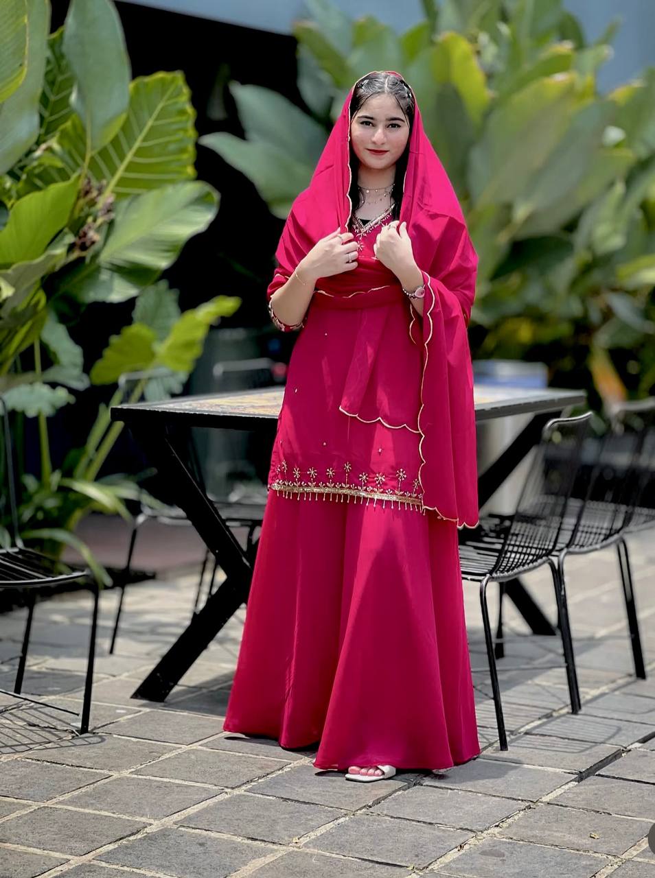 Festive Wear Pink Color Pure Faux Georgette With Sequence Embroidery Work Sharara Suit