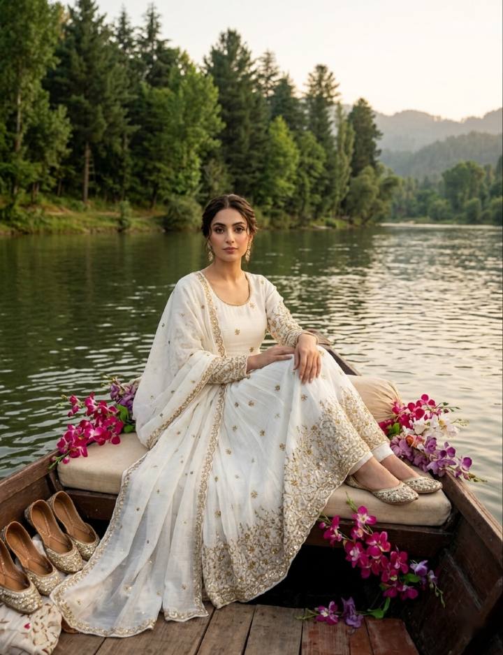 Occasion Wear White Color Embroidered Sequence Anarkali Gown With Dupatta