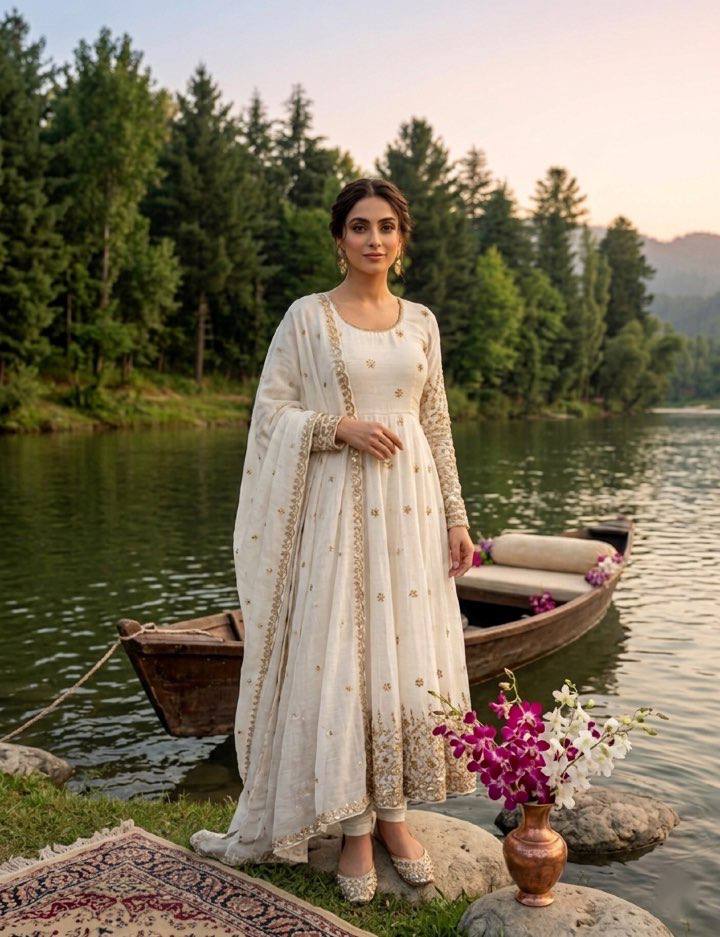 Occasion Wear White Color Embroidered Sequence Anarkali Gown With Dupatta