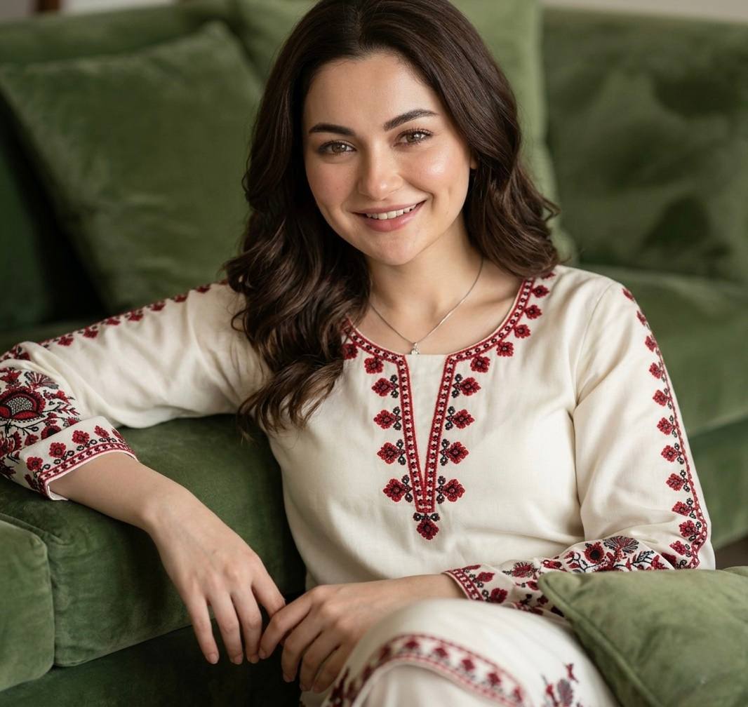 Peaceful White Color Embroidered Thread Work Palazzo Suit
