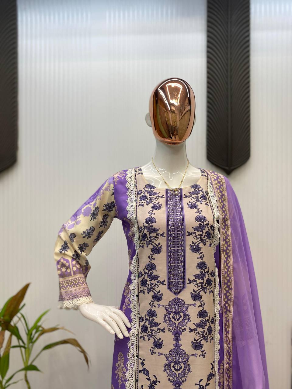 Beautiful Lavender Color Maslin With Real Mirror And Diamond Work Designer Salwar Suit