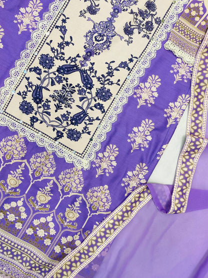 Beautiful Lavender Color Maslin With Real Mirror And Diamond Work Designer Salwar Suit