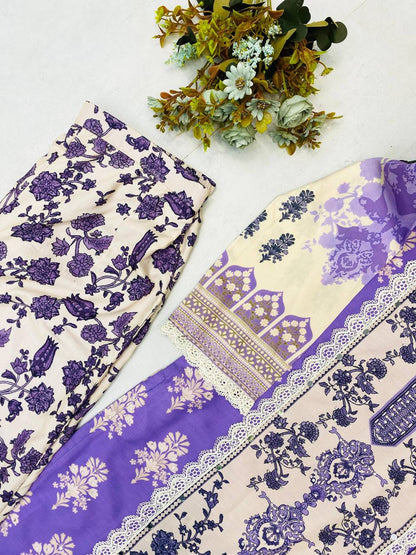 Beautiful Lavender Color Maslin With Real Mirror And Diamond Work Designer Salwar Suit