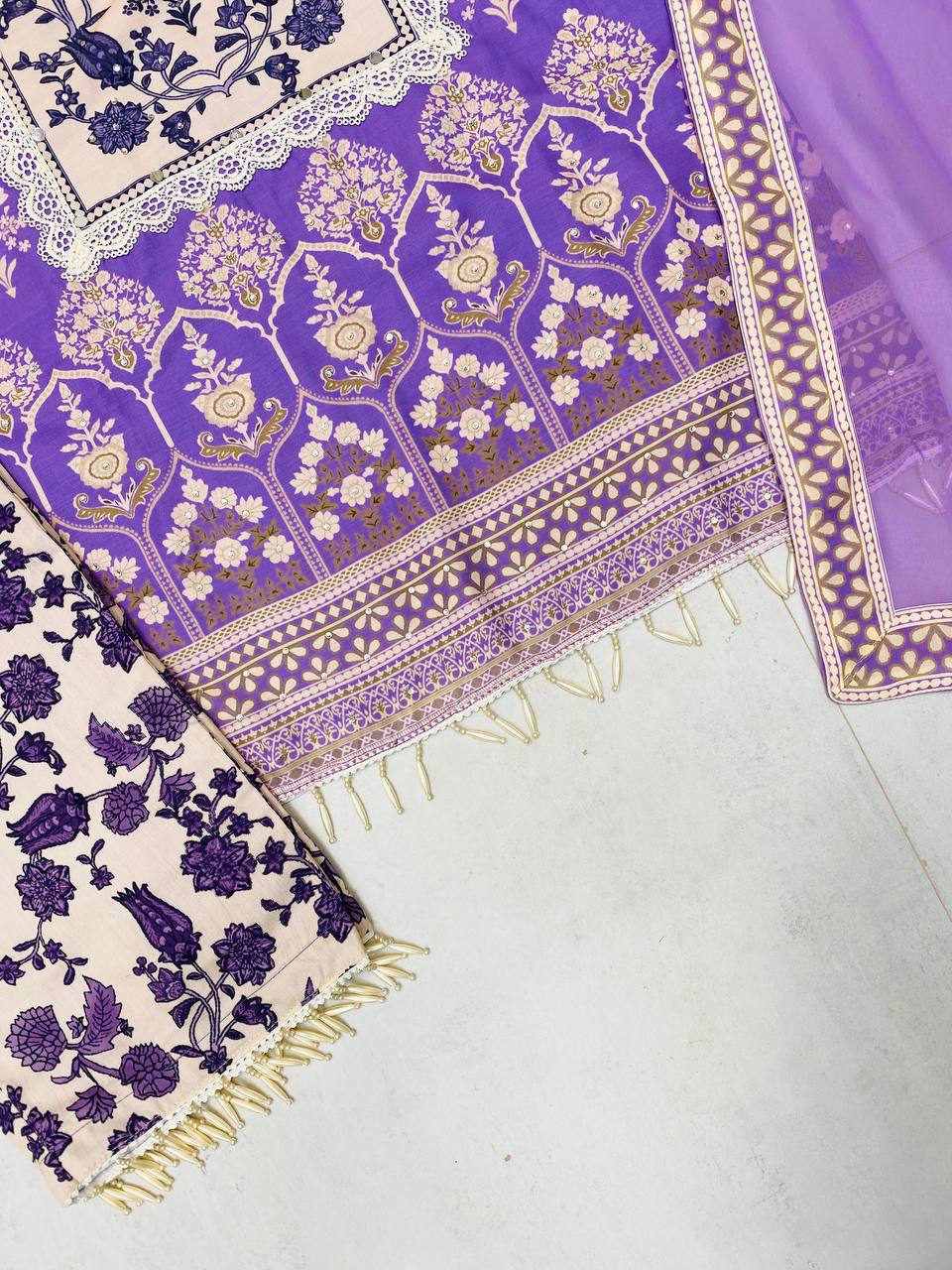 Beautiful Lavender Color Maslin With Real Mirror And Diamond Work Designer Salwar Suit