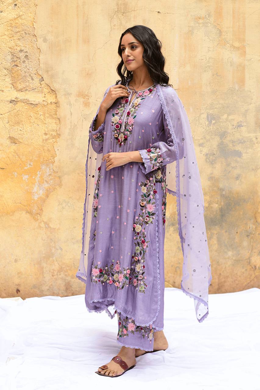 Festive Wear Lavender Color Heavy Faux Georgette With Embroidery Sequin Work Palazzo Salwar Suit