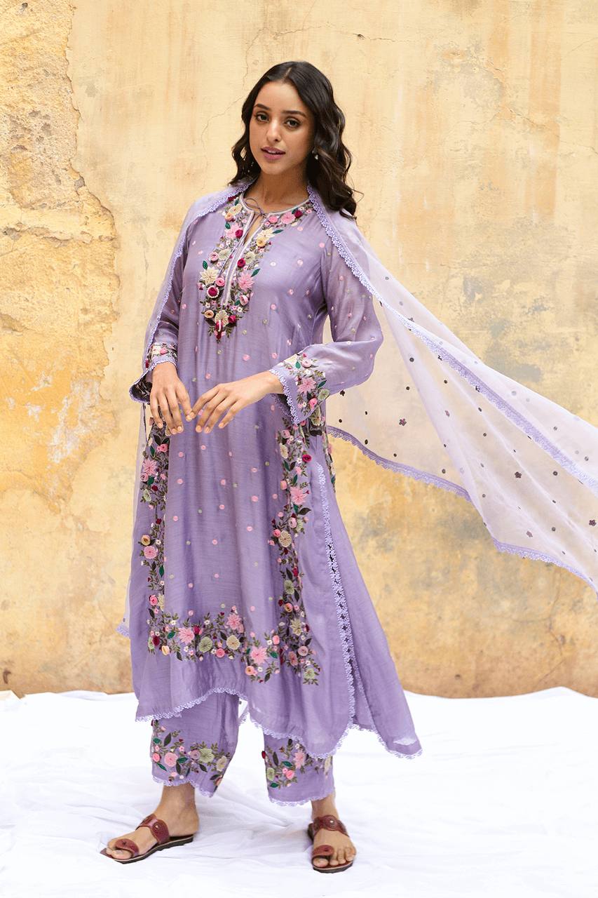 Festive Wear Lavender Color Heavy Faux Georgette With Embroidery Sequin Work Palazzo Salwar Suit