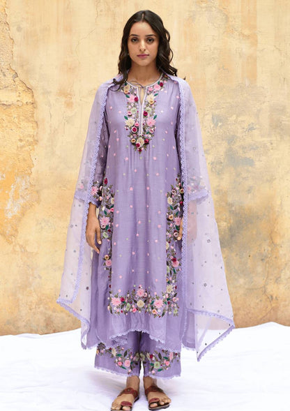 Festive Wear Lavender Color Heavy Faux Georgette With Embroidery Sequin Work Palazzo Salwar Suit