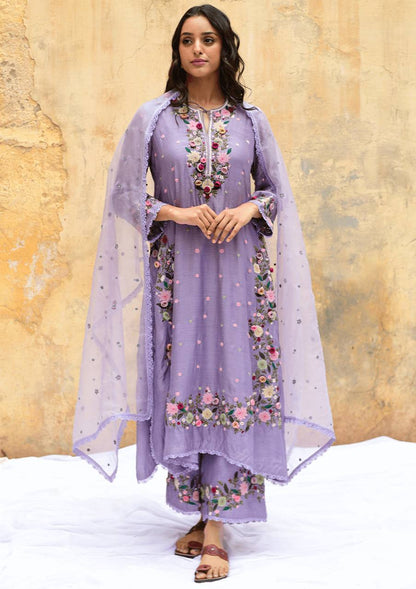 Festive Wear Lavender Color Heavy Faux Georgette With Embroidery Sequin Work Palazzo Salwar Suit