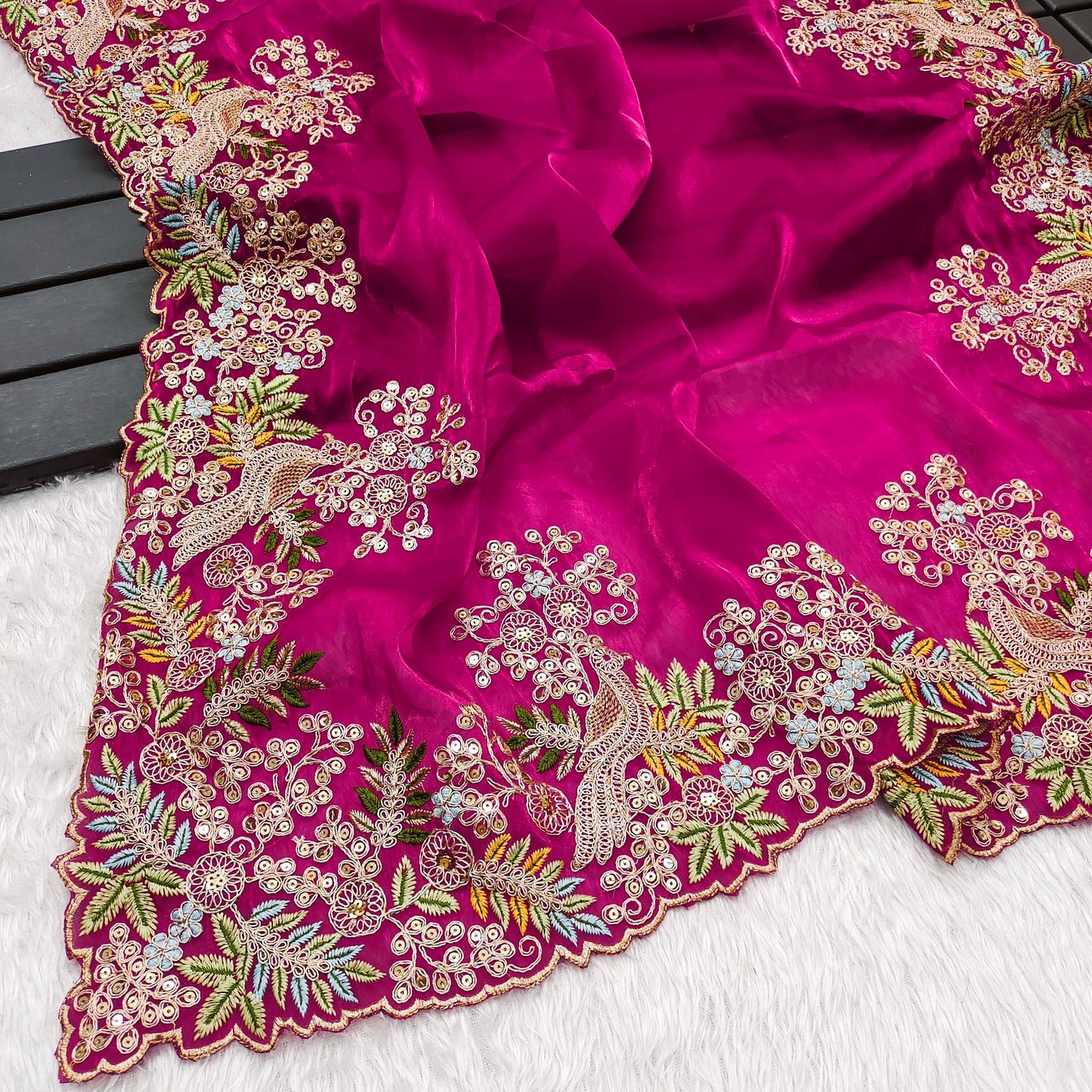 Traditional Wear Embroidery Work Pink Color Saree