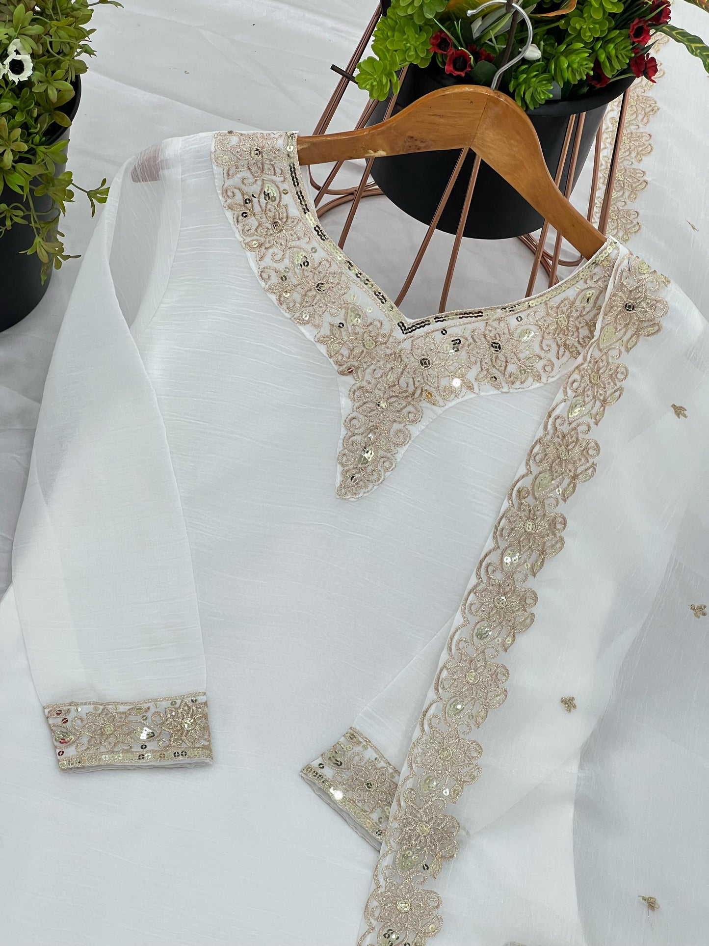 Captivating Crunchy Silk White Color Sharara Suit