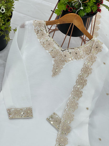 Captivating Crunchy Silk White Color Sharara Suit
