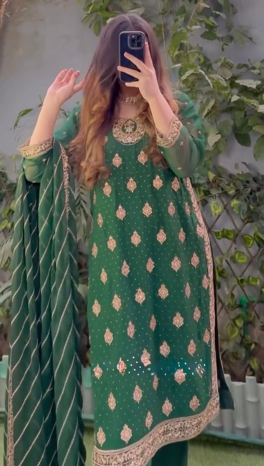 Delightful Green Color Gorgette Sequence Work Salwar Suit