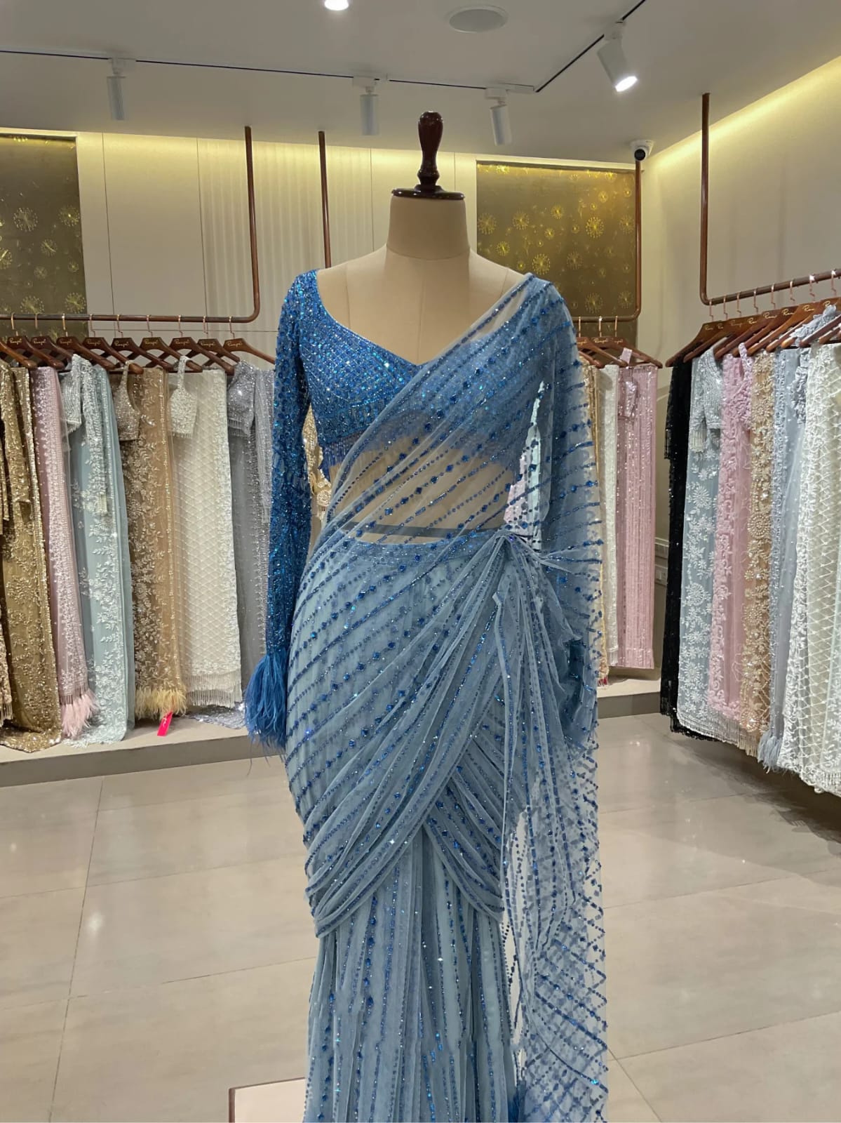 Elegant Blue Color Embroidery Work Saree