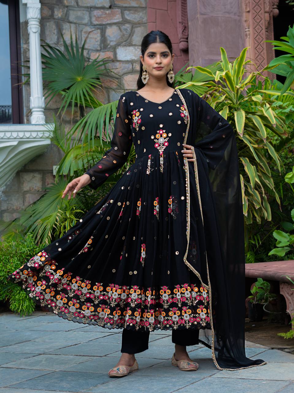 Party Wear Black Color Faux Georgette Heavy Embroidery With Sequence Work Beautiful Anarkali Suit