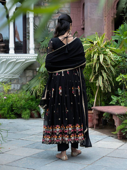 Party Wear Black Color Faux Georgette Heavy Embroidery With Sequence Work Beautiful Anarkali Suit