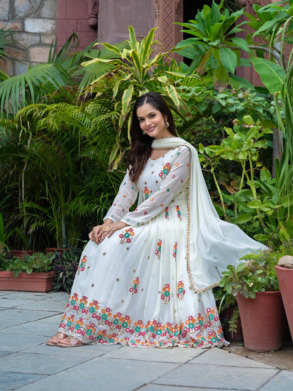 Reception Wear Off White Color Faux Georgette Heavy Embroidery With Sequence Work Beautiful Anarkali Suit
