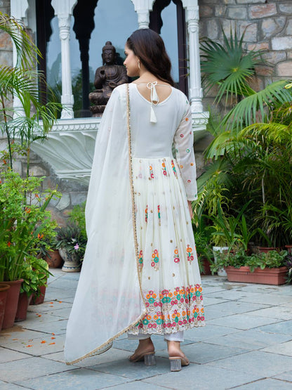 Reception Wear Off White Color Faux Georgette Heavy Embroidery With Sequence Work Beautiful Anarkali Suit