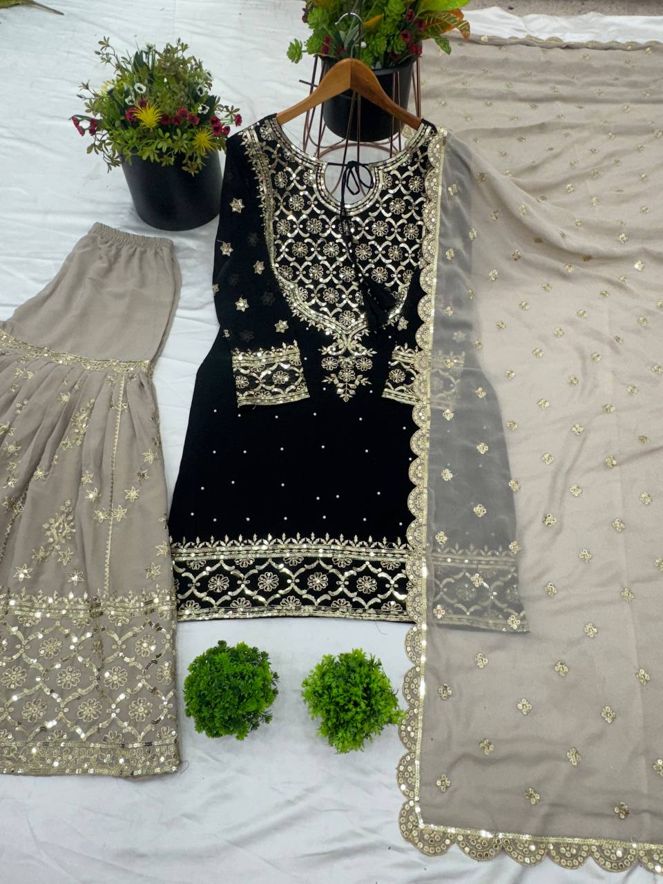 Wedding Wear Black Color Heavy Faux Georgette With 5mm Embroidery Sequence Work Sharara Suit