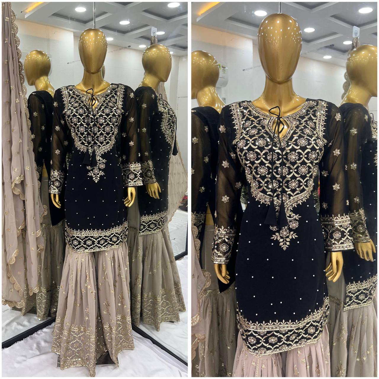 Wedding Wear Black Color Heavy Faux Georgette With 5mm Embroidery Sequence Work Sharara Suit