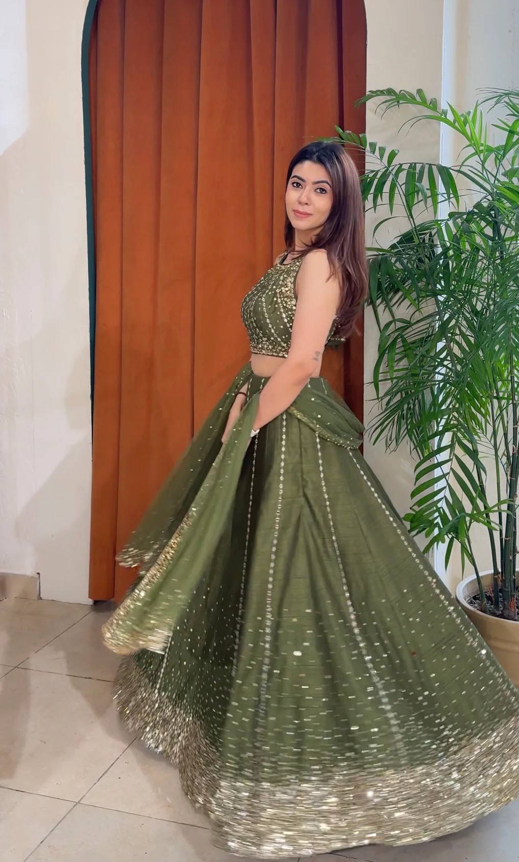 Wedding Wear Green Color Thai Silk Sequins Work Lehenga Choli Set