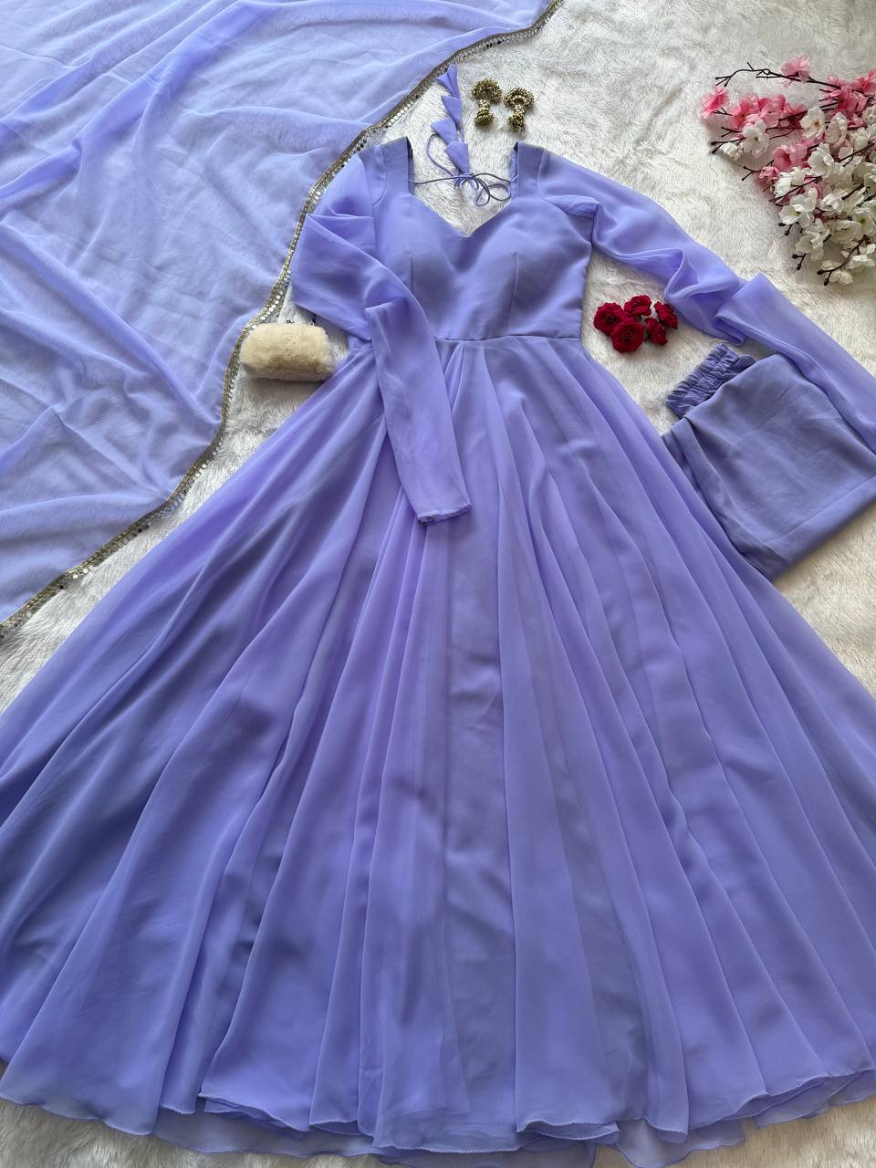 Opulent Purple Color Georgette Anarkali Suit With Dupatta